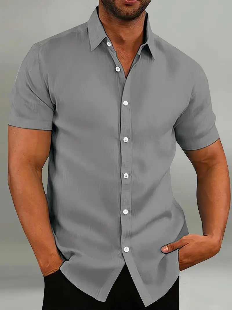Cotton Button-Down Shirt with Short Sleeves