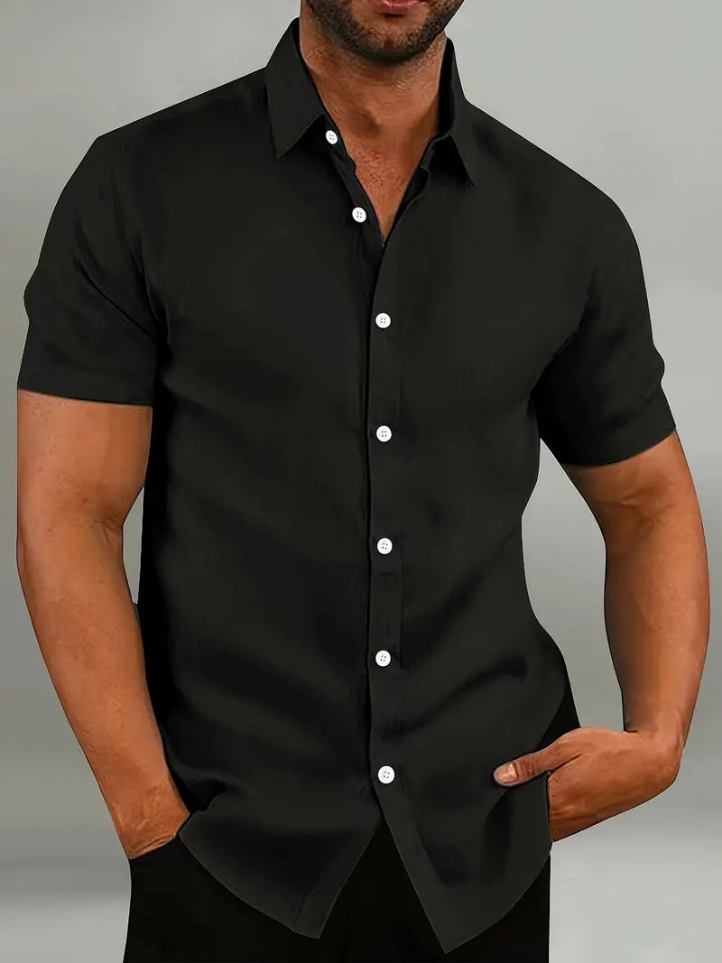 Cotton Button-Down Shirt with Short Sleeves
