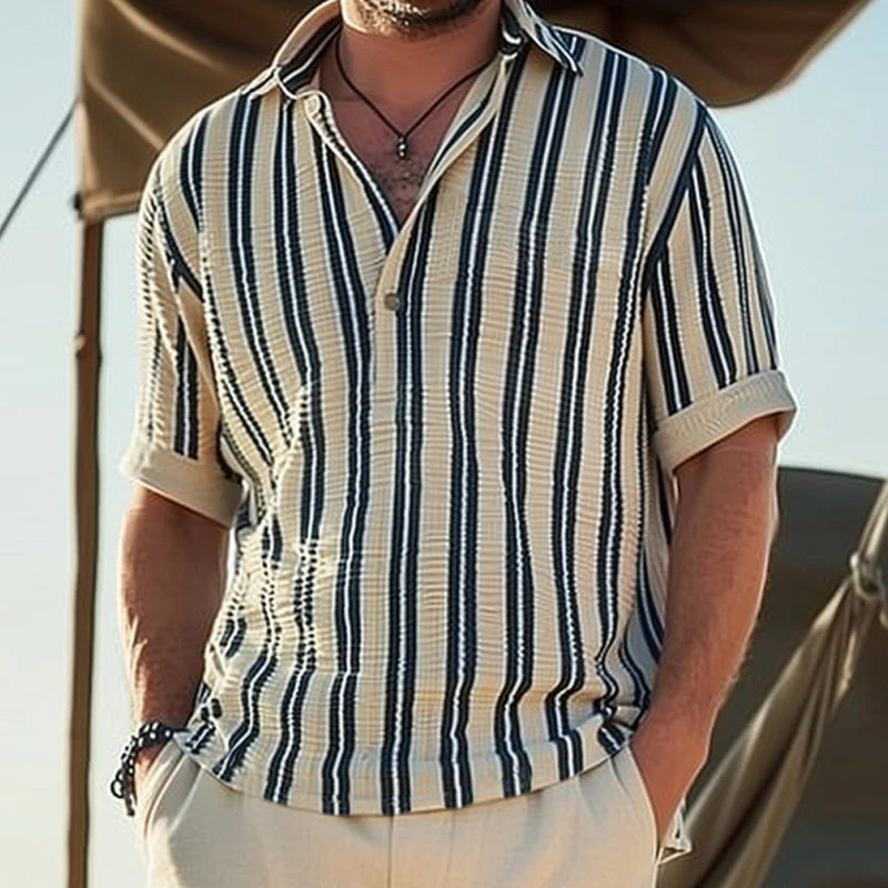 Men's Striped V-Neck Short Sleeve Shirt