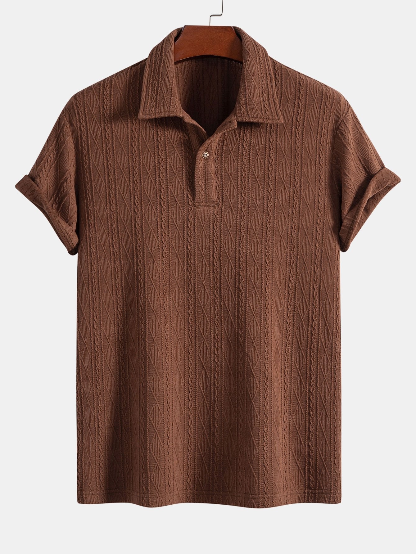 Men's Knitted Geometric Jacquard Polo Shirt