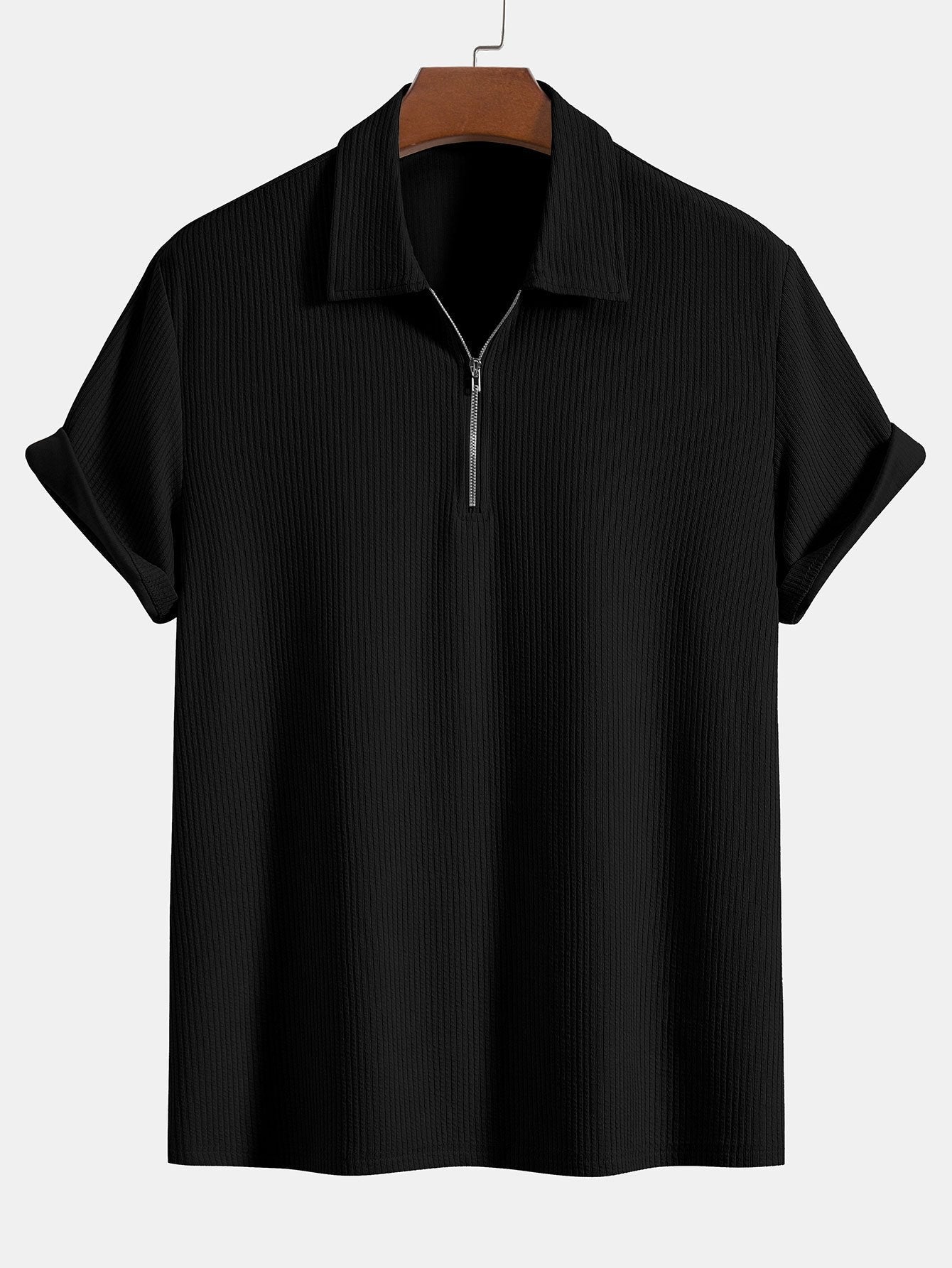 Men's Knitted Ribbed Zip Polo Shirt