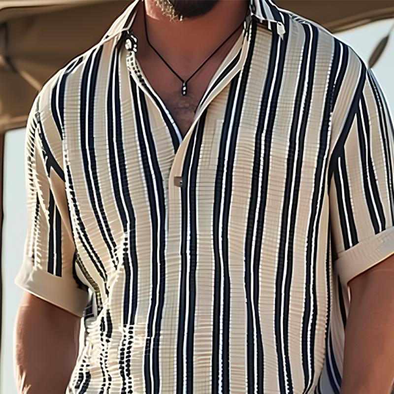 Men's Striped V-Neck Short Sleeve Shirt