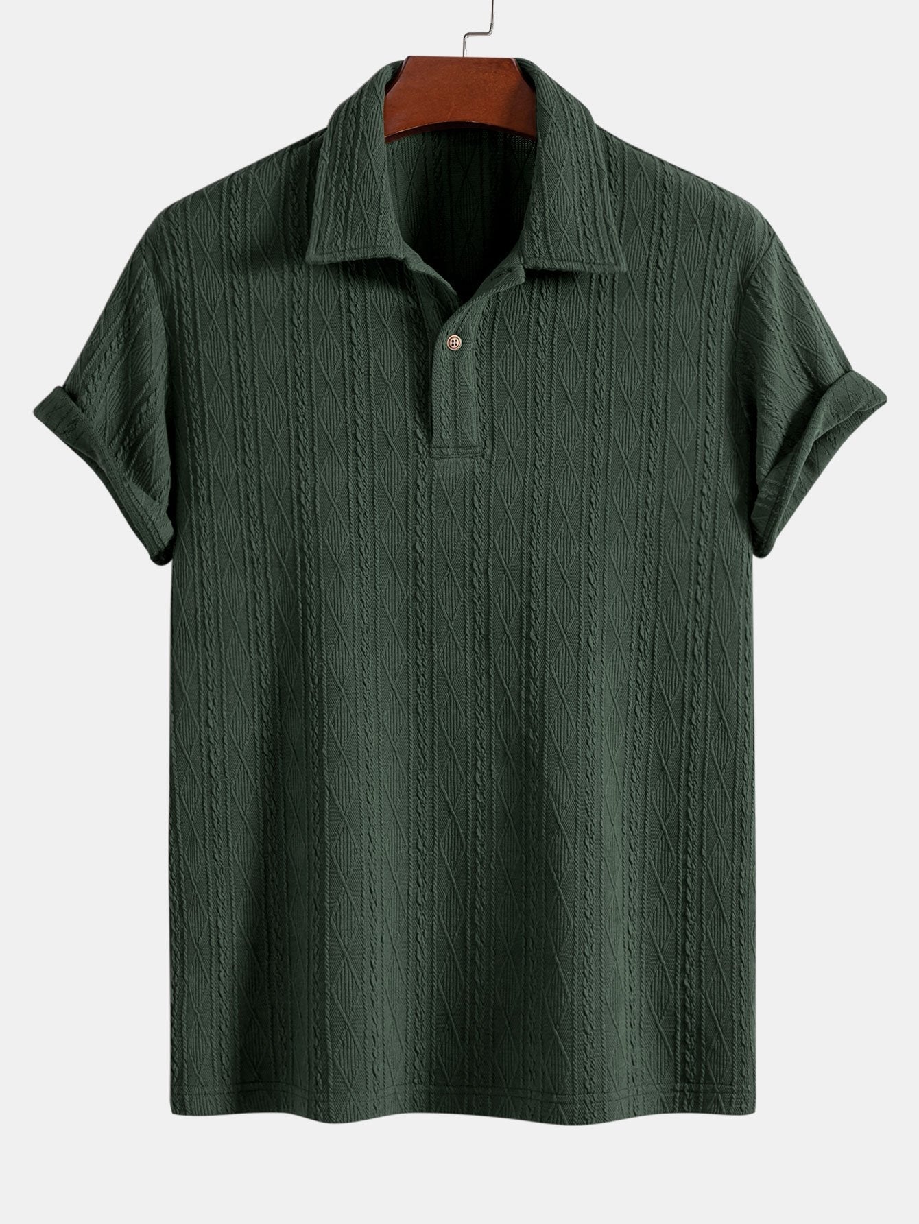 Men's Knitted Geometric Jacquard Polo Shirt