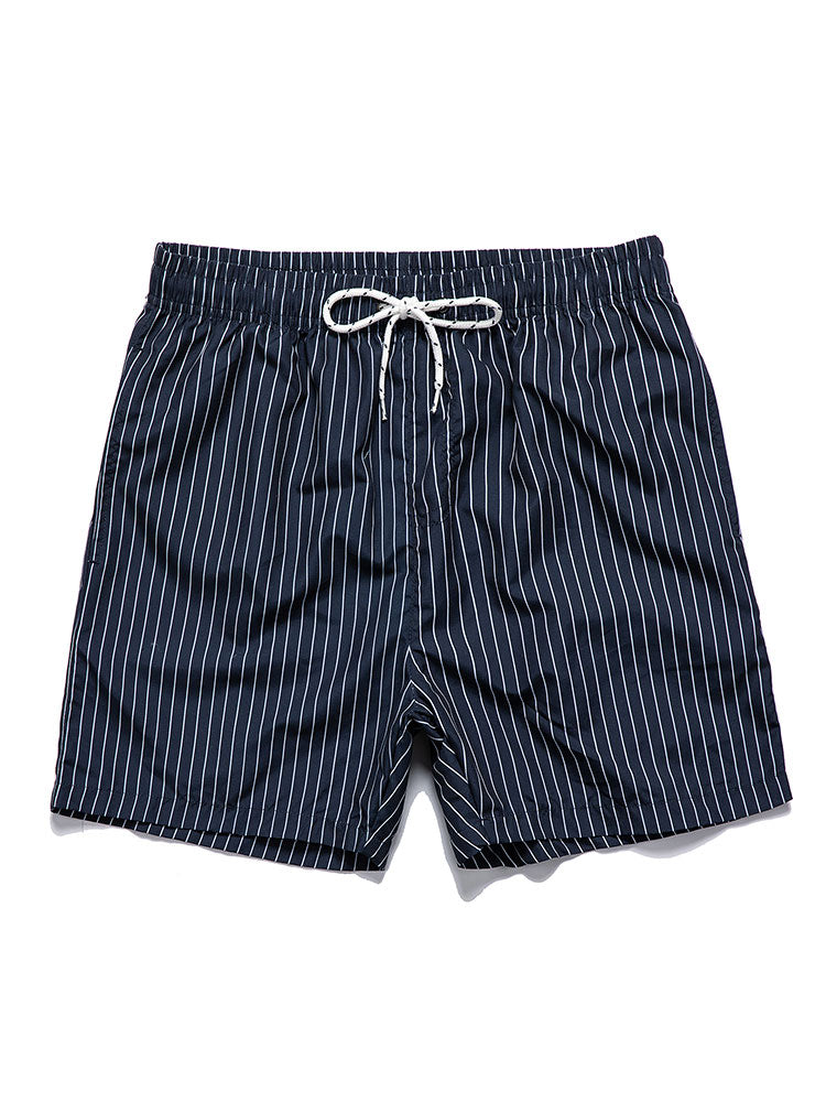 Men's Linen Look Shirt with Striped Swim Shorts
