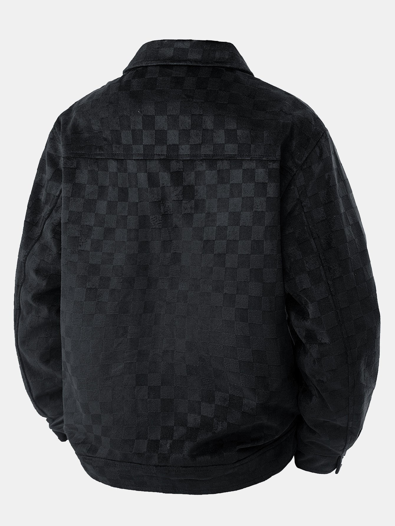 Harrison | checkerboard print faux suede pocket jacket