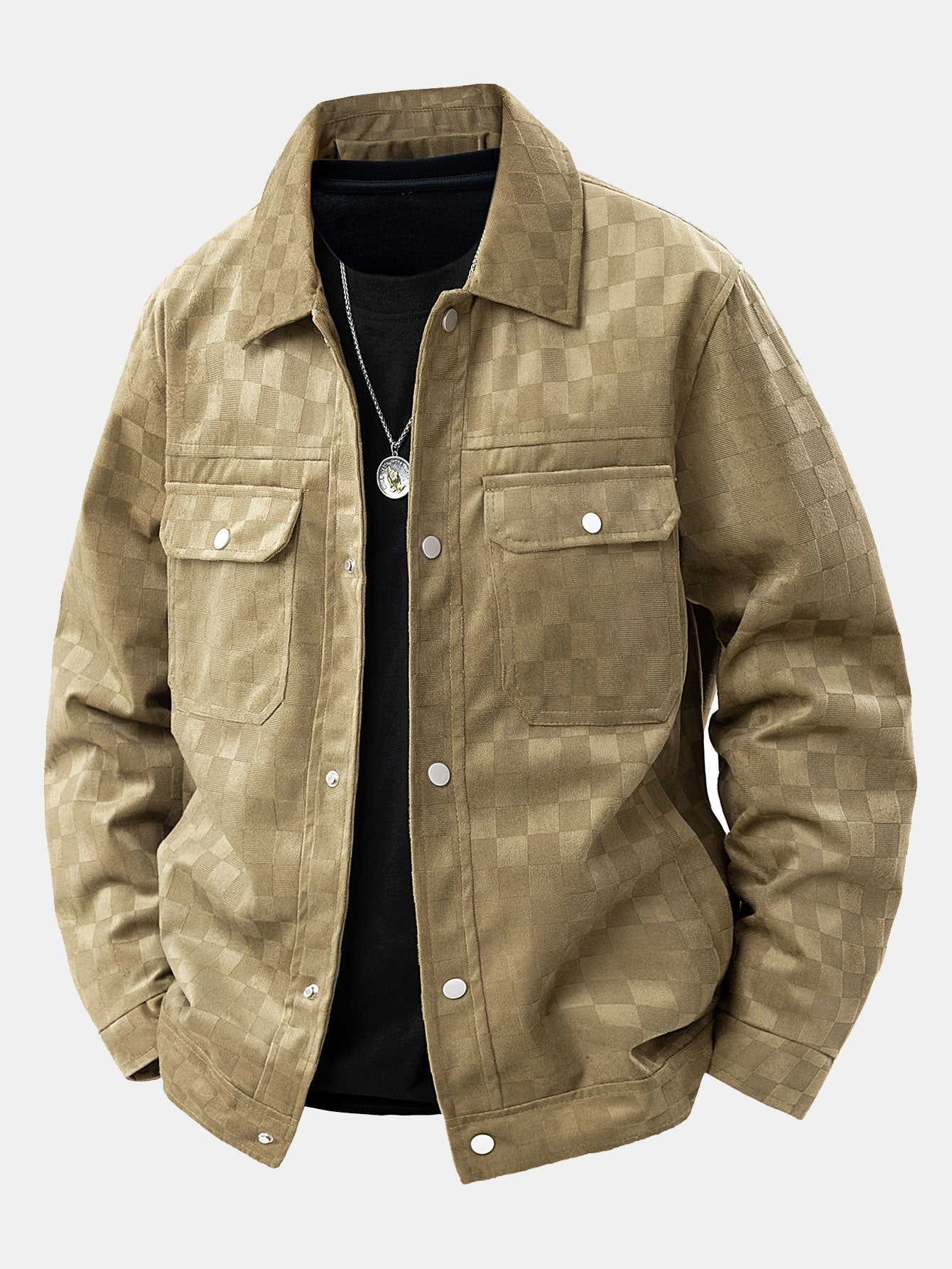 Harrison | checkerboard print faux suede pocket jacket