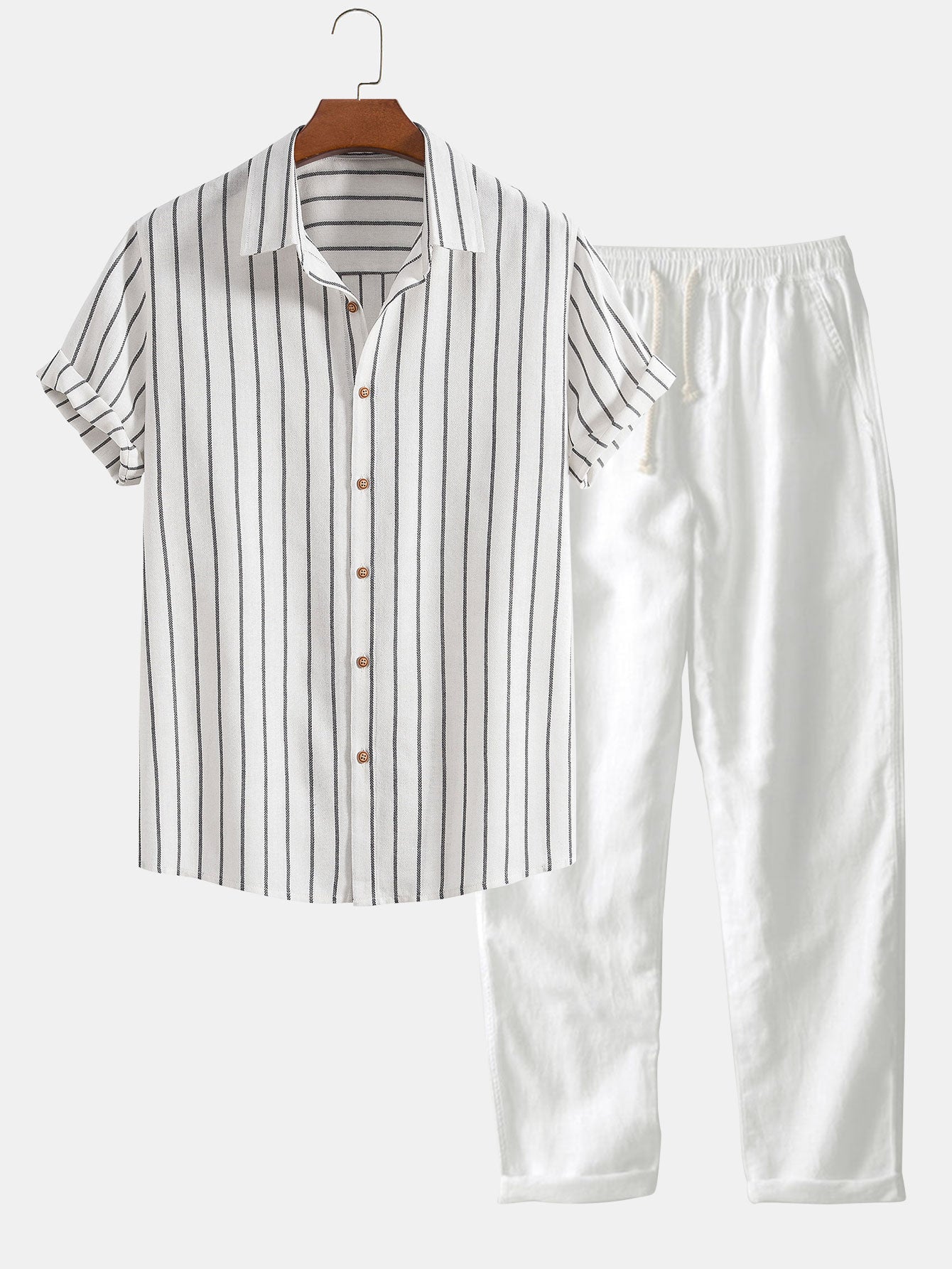 Men's Striped Cotton Shirt with Linen Pants Set