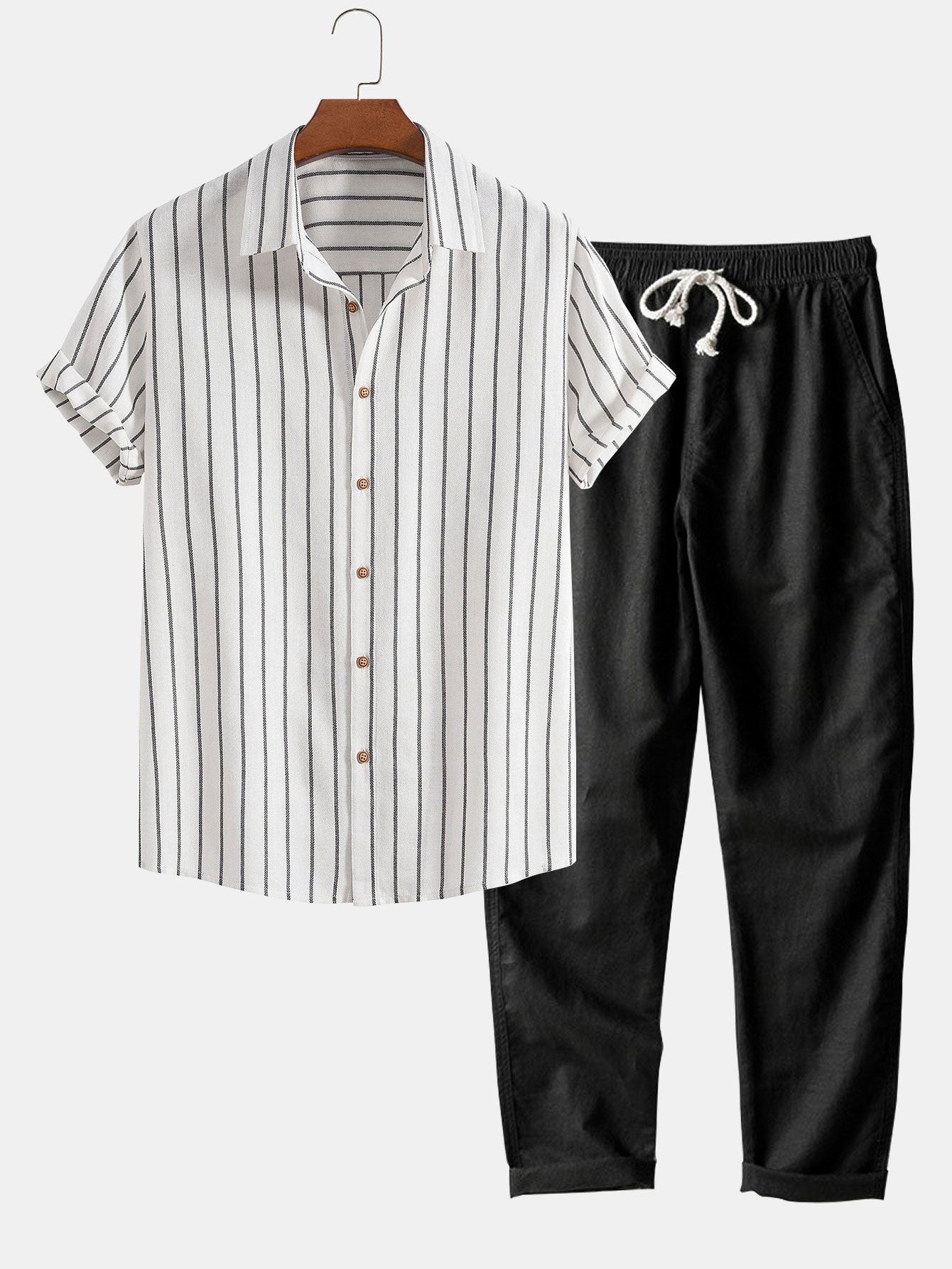 Men's Striped Cotton Shirt with Linen Pants Set