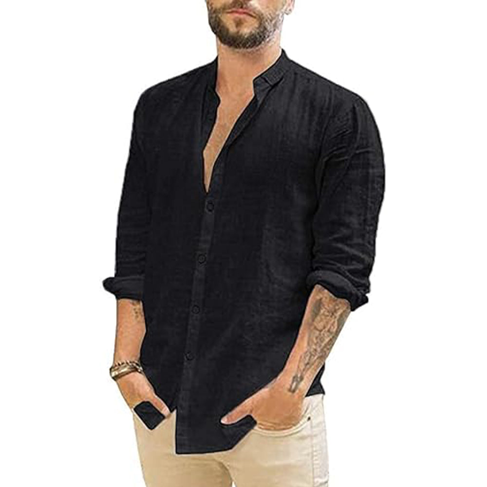 Light Linen Shirt Featuring Mandarin Collar