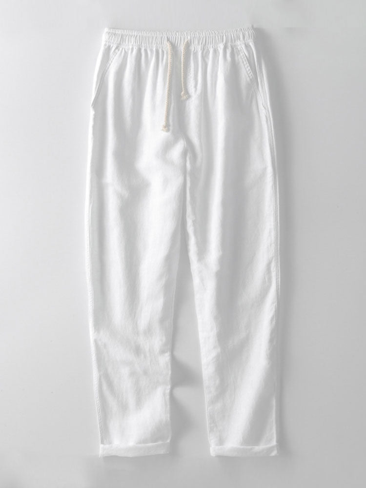 Men's Striped Cotton Shirt with Linen Pants Set