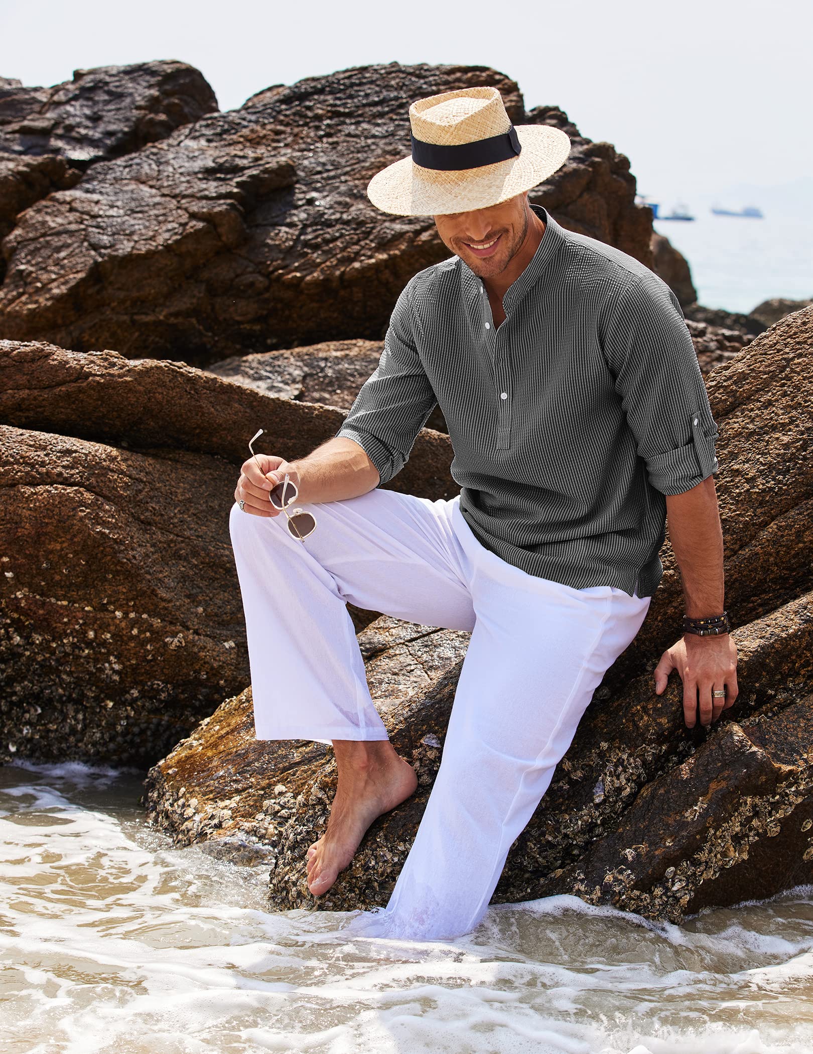Long Sleeve Linen Henley Shirt