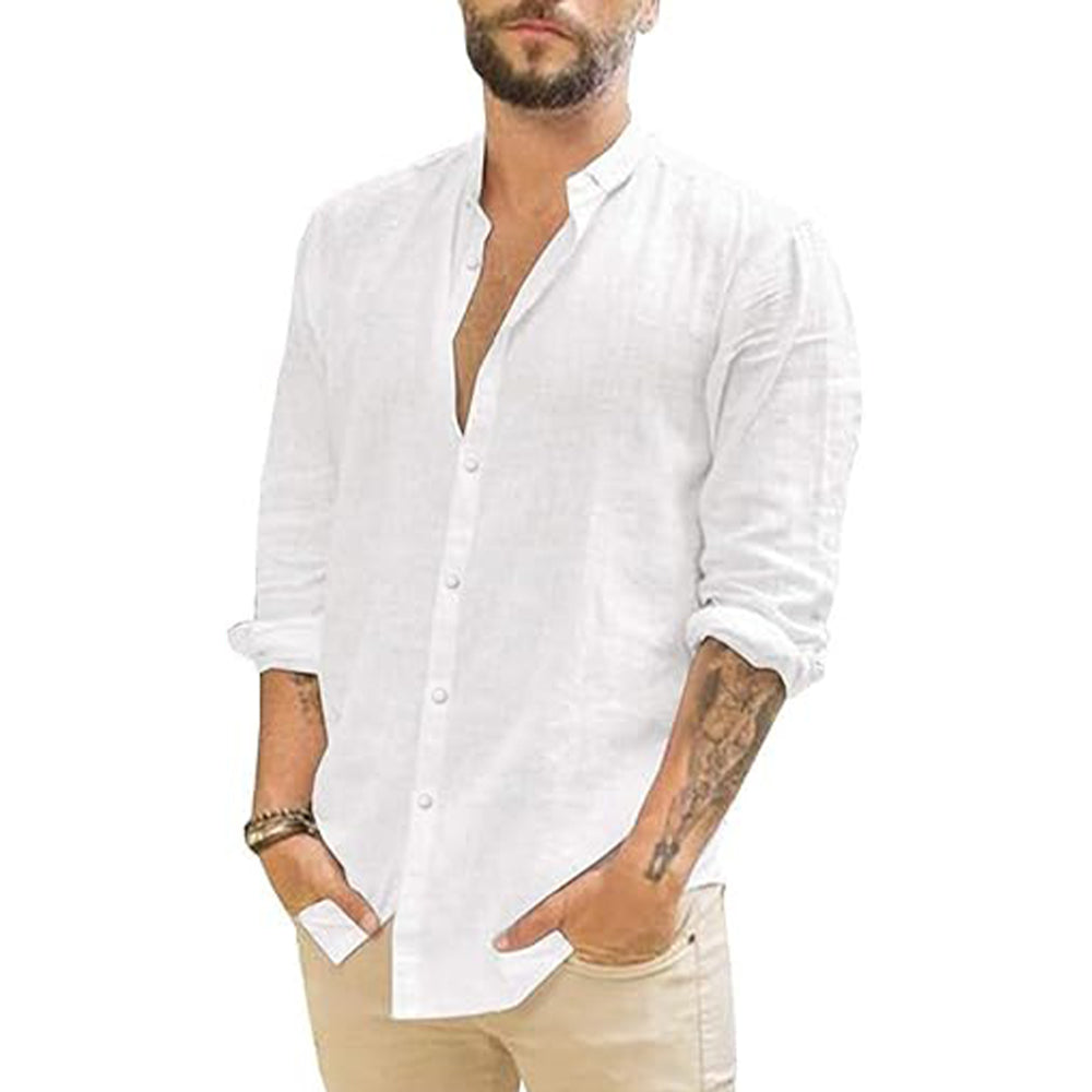 Light Linen Shirt Featuring Mandarin Collar