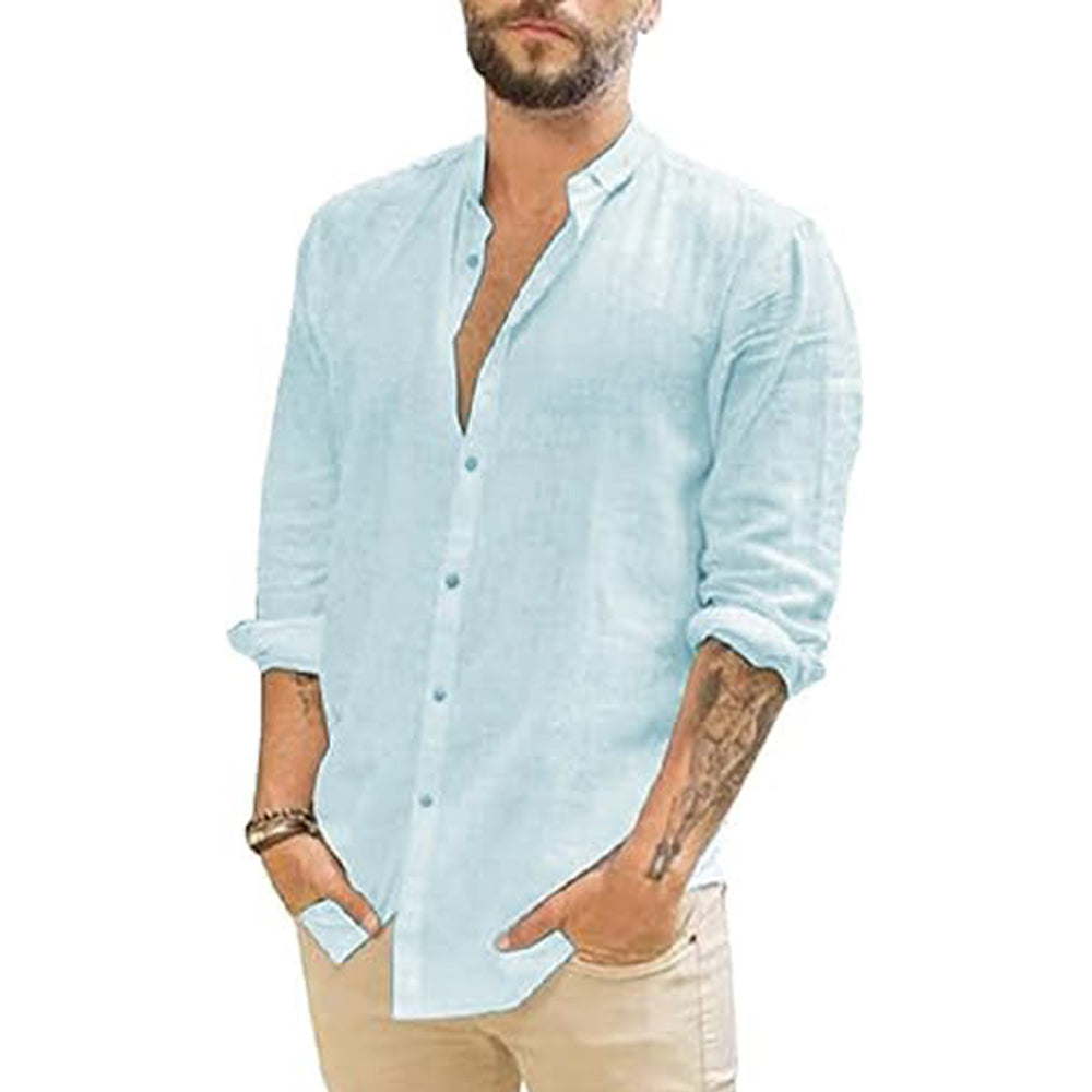Light Linen Shirt Featuring Mandarin Collar