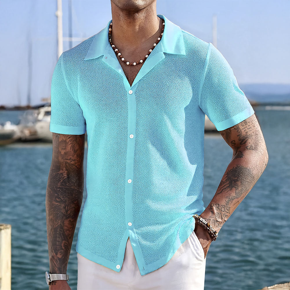 Casual Men's Knit Shirt with Silky Collar