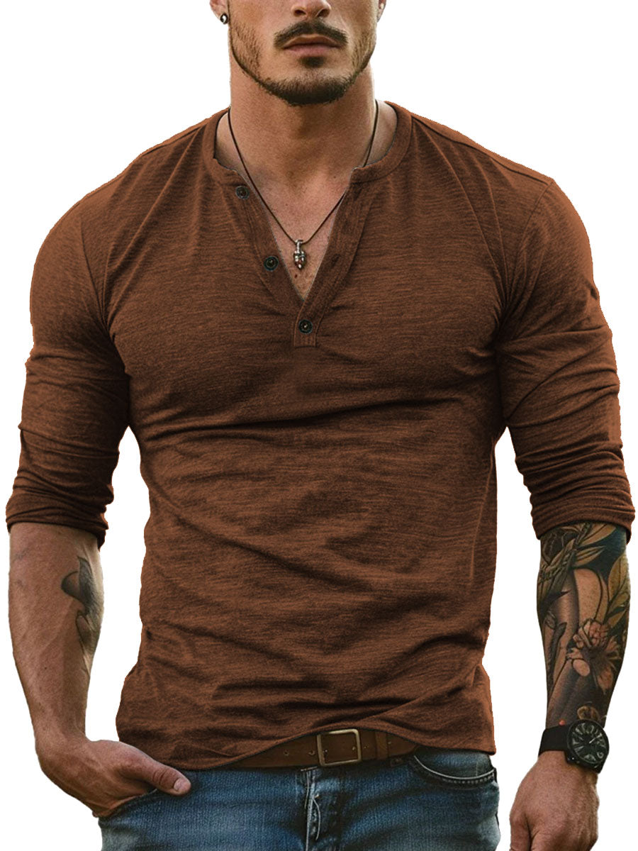 Men's Long Sleeve Henley Collar Casual All-Match T-shirt