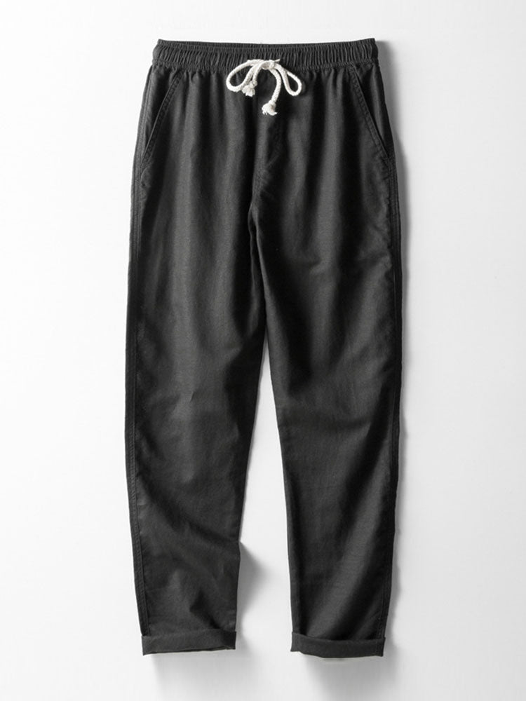 Men's Striped Cotton Shirt with Linen Pants Set