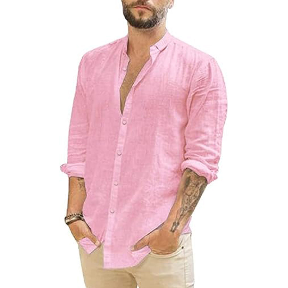Light Linen Shirt Featuring Mandarin Collar