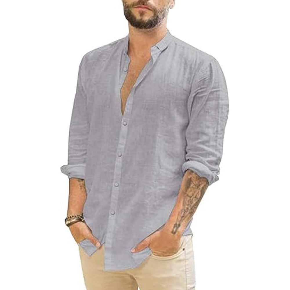 Light Linen Shirt Featuring Mandarin Collar
