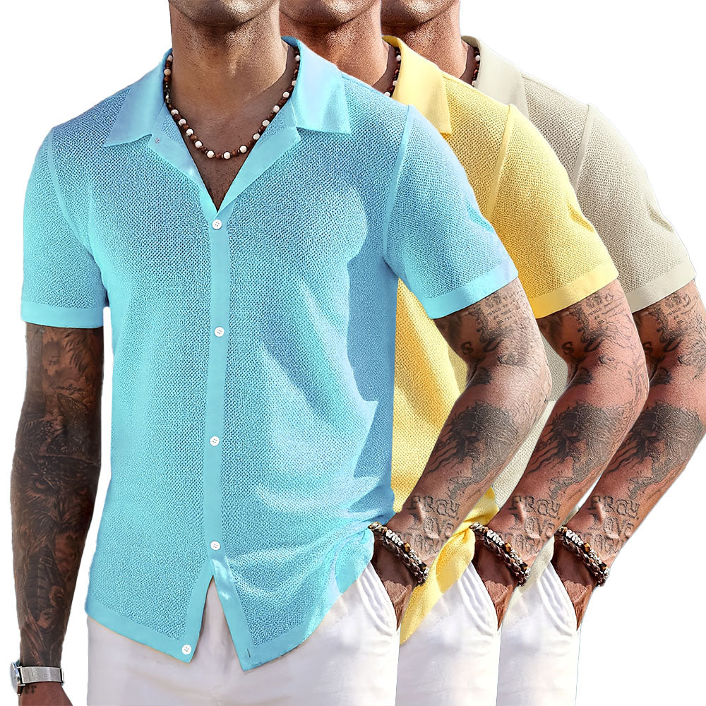 Casual Men's Knit Shirt with Silky Collar