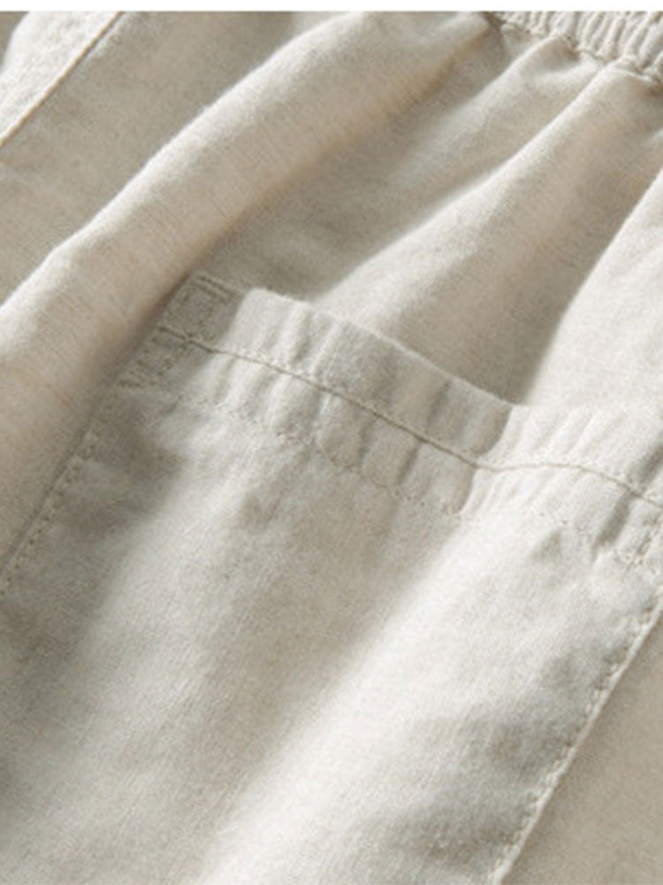 Men's Striped Cotton Shirt with Linen Pants Set