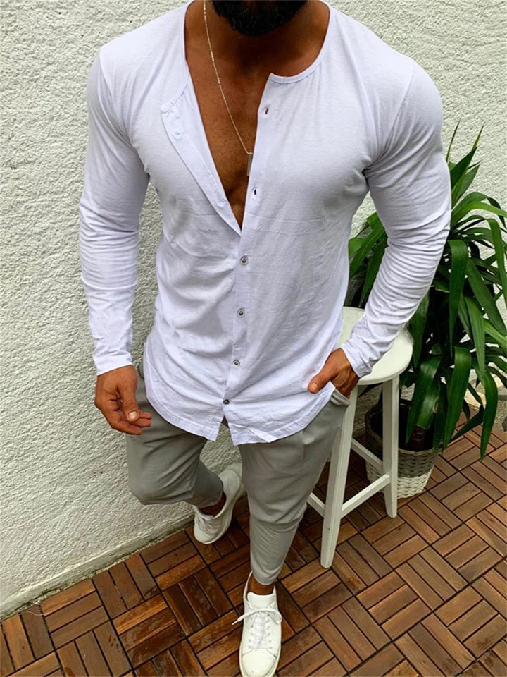 Men's Long Sleeve Buttoned T-Shirt