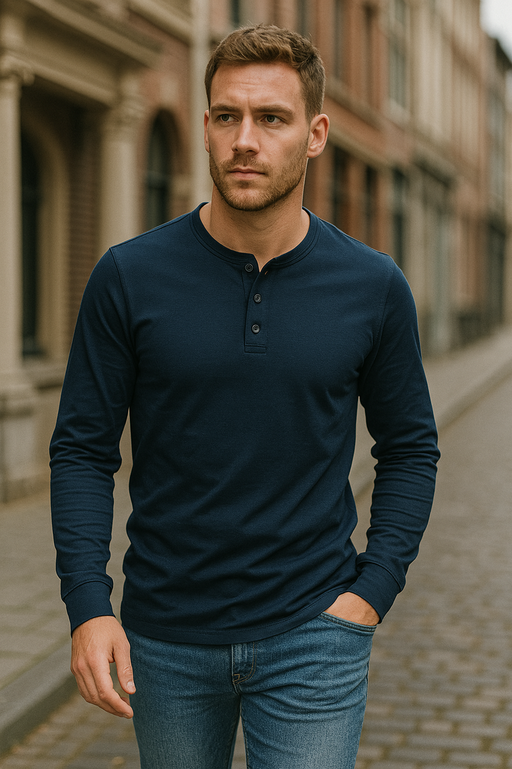 Classic Men's Cotton Long Sleeve Henley Shirt