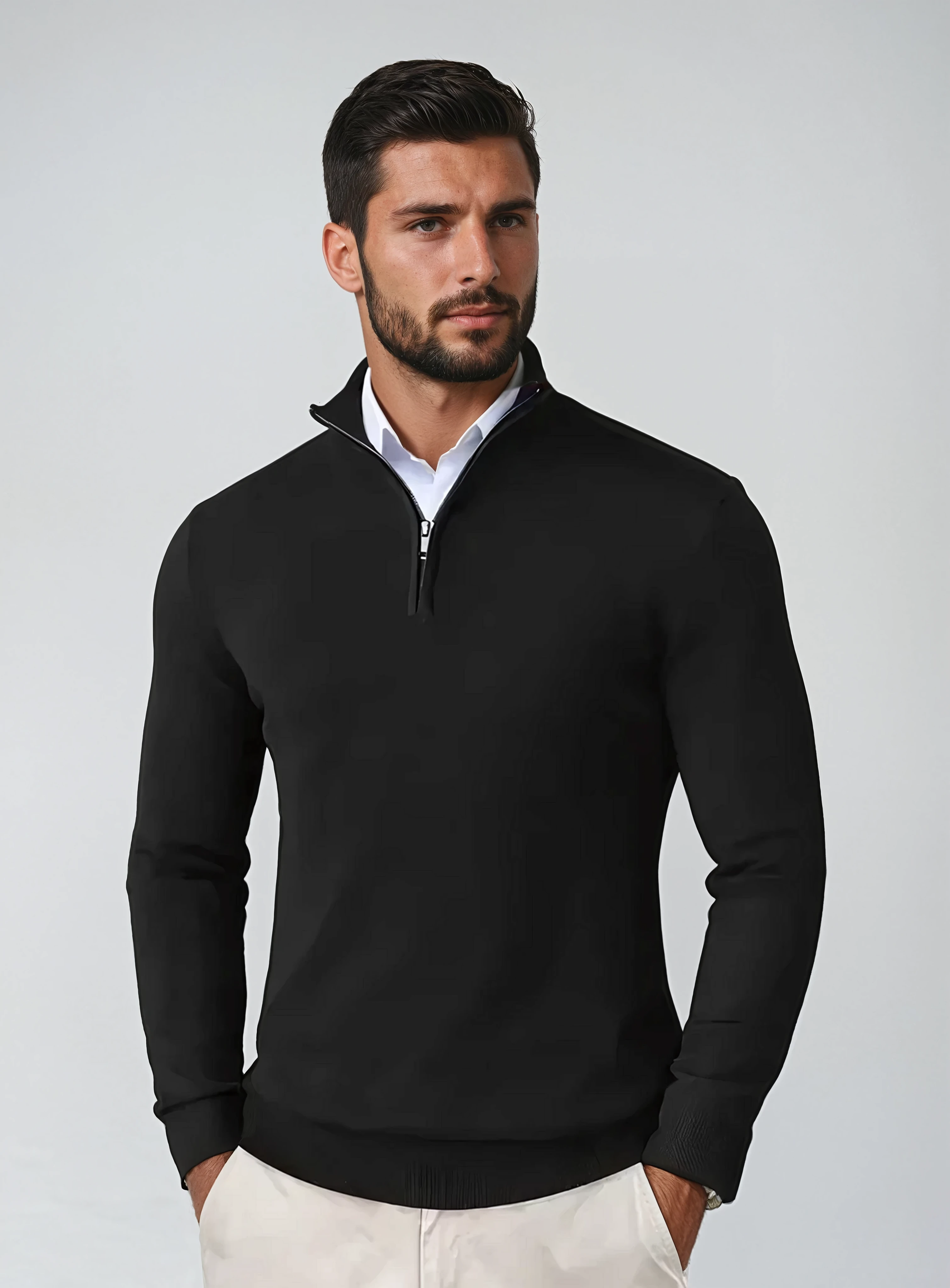 Men's Sweater with Zippered Collar | Soft Cotton Blend