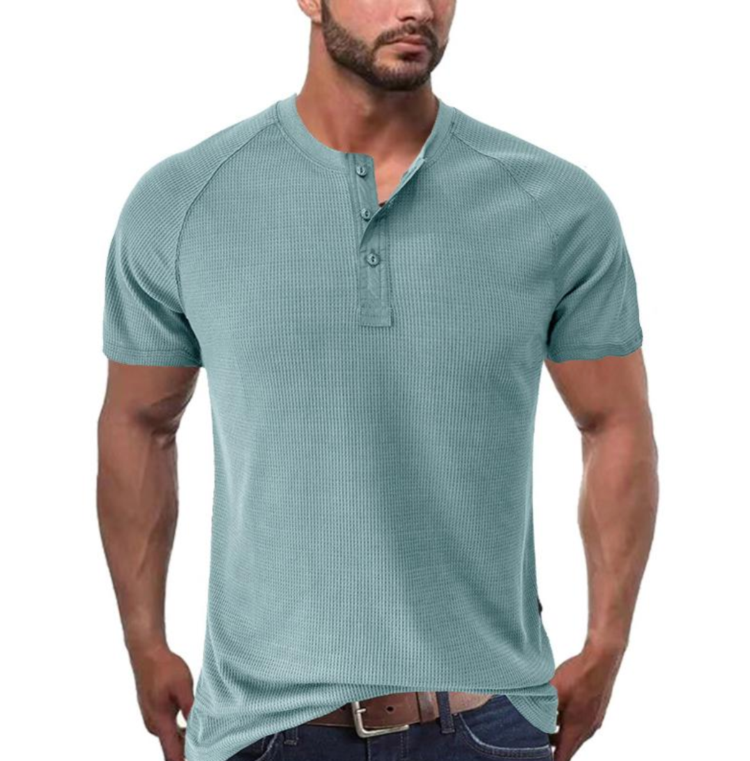 Casual Cotton Henley with Short Sleeves