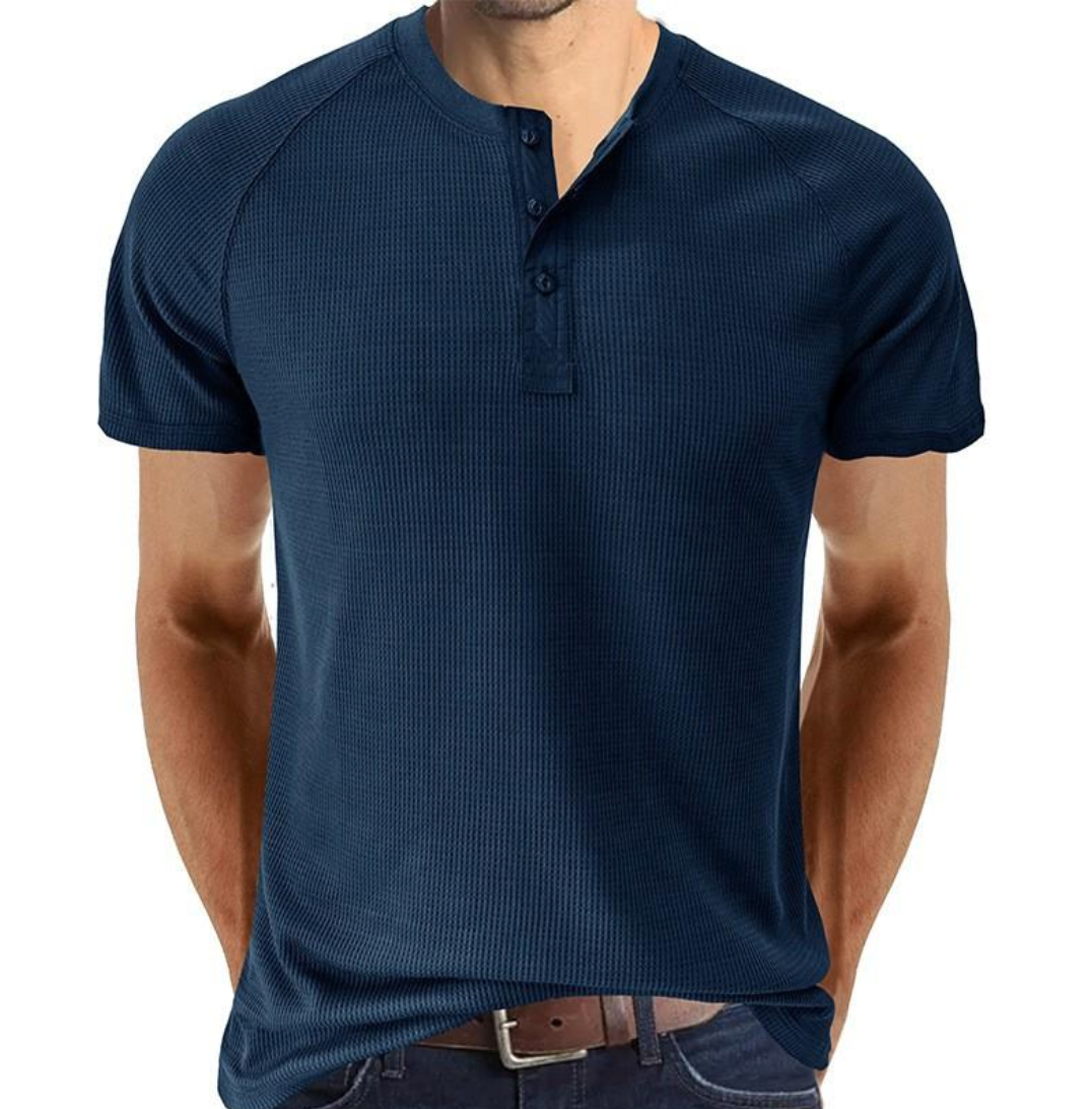 Casual Cotton Henley with Short Sleeves