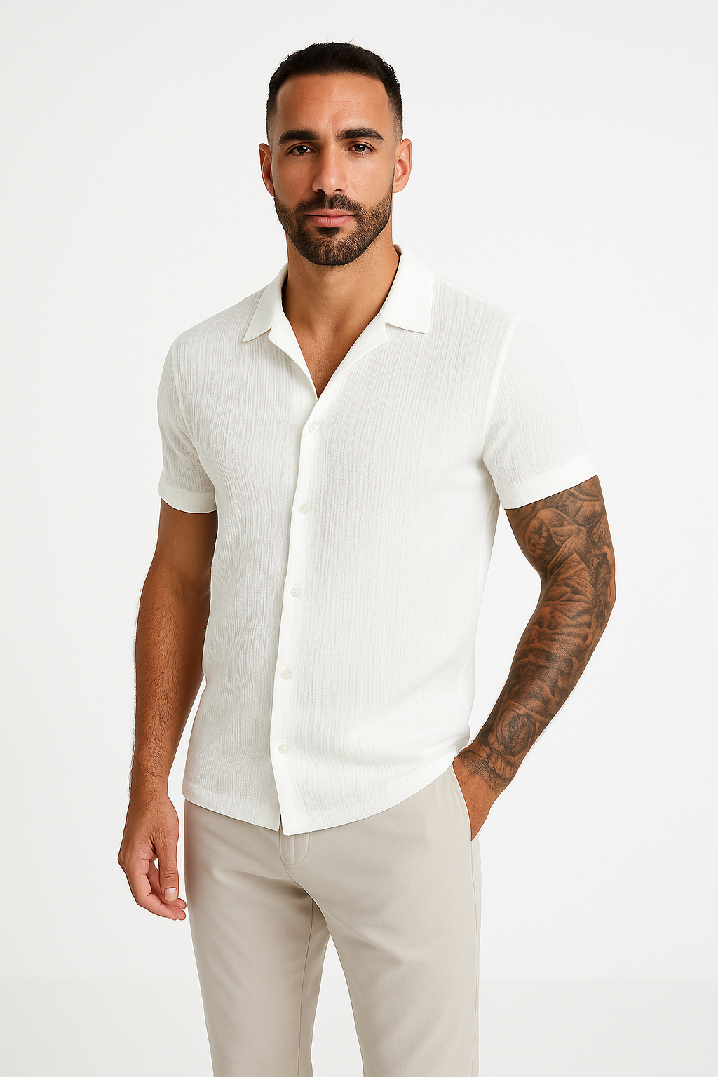 Short Sleeve Shirt in Cotton Linen Blend