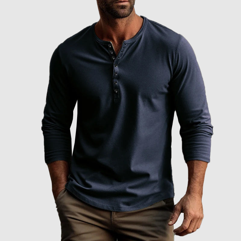 Casual Long Sleeve Henley for Men