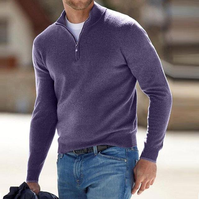 Men's V-Neck Sweater with Zipper Detailing