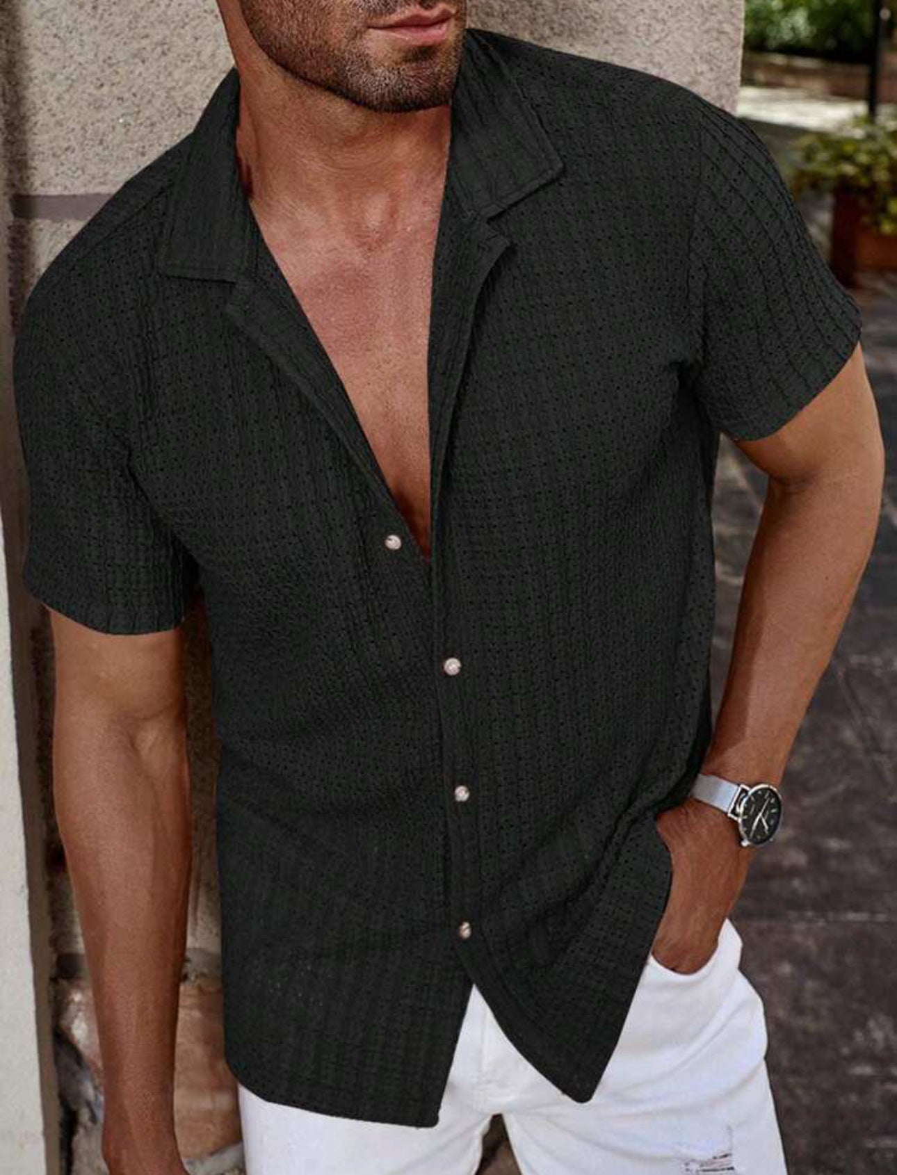 Linen Knit Men's Short Sleeve Shirt