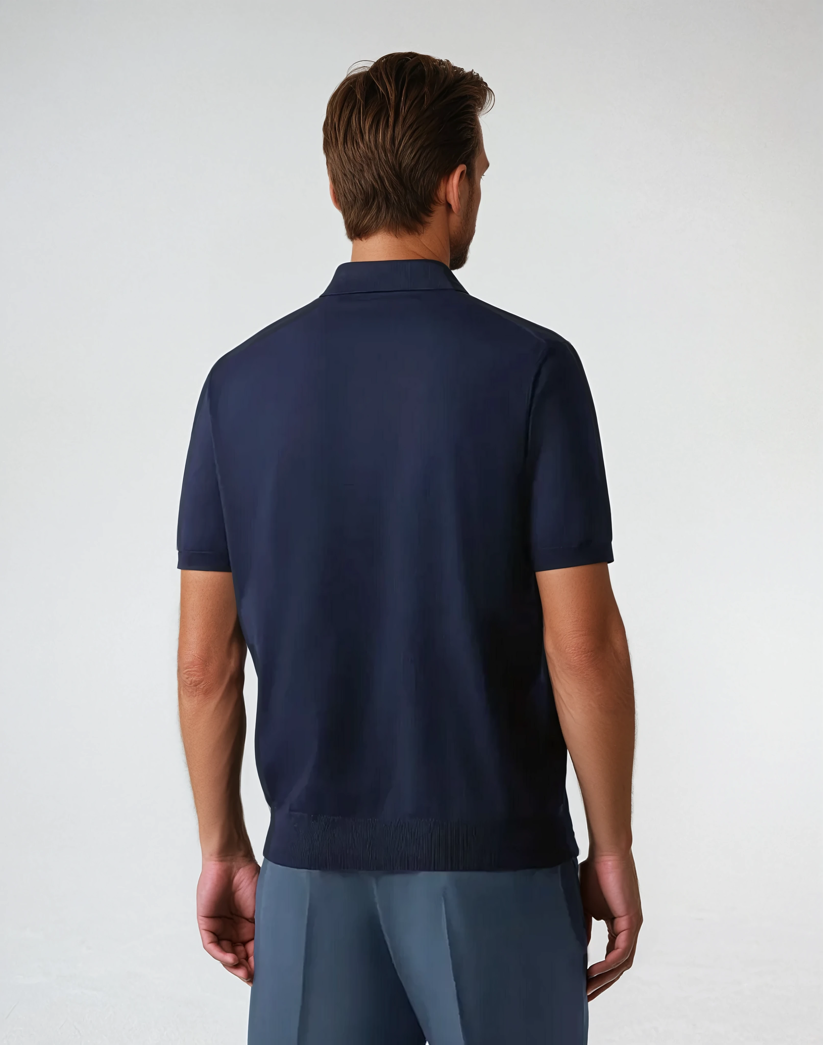 Men's Navy Blue Zippered Polo Shirt