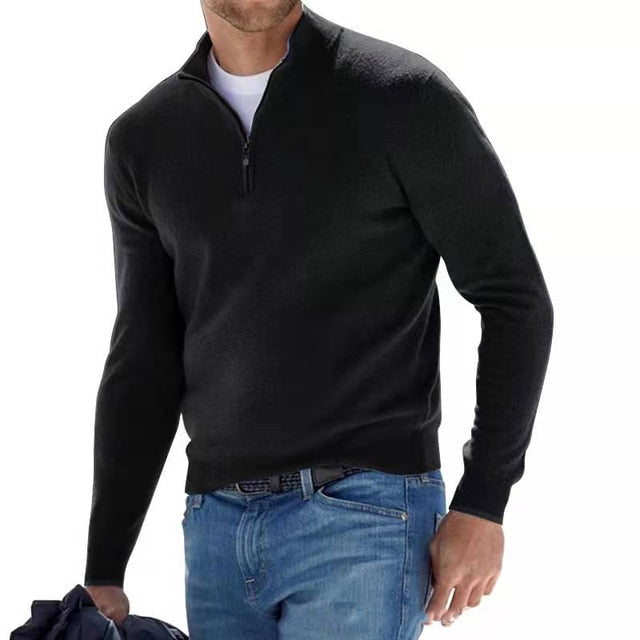 Men's V-Neck Sweater with Zipper Detailing