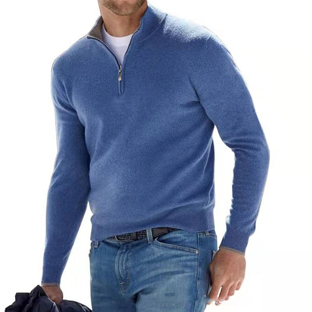 Men's V-Neck Sweater with Zipper Detailing