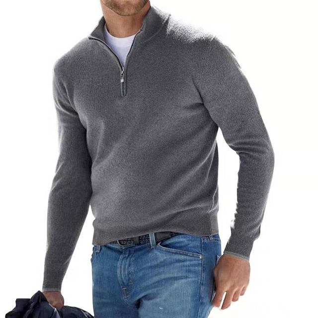 Men's V-Neck Sweater with Zipper Detailing