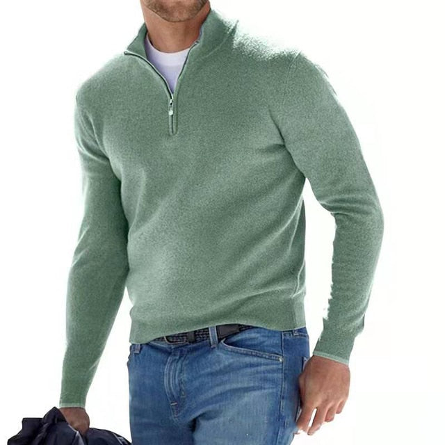 Men's V-Neck Sweater with Zipper Detailing