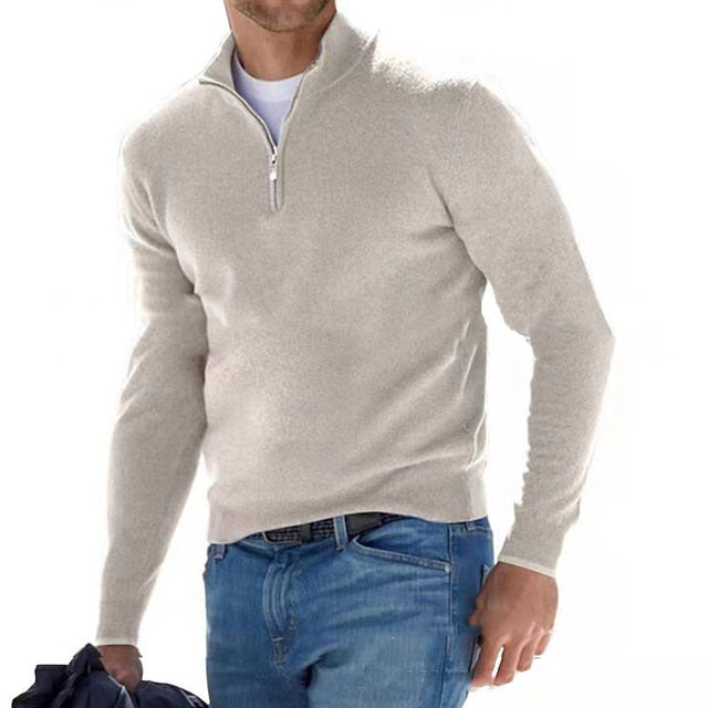 Men's V-Neck Sweater with Zipper Detailing