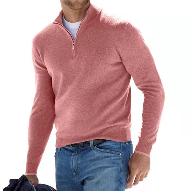 Men's V-Neck Sweater with Zipper Detailing