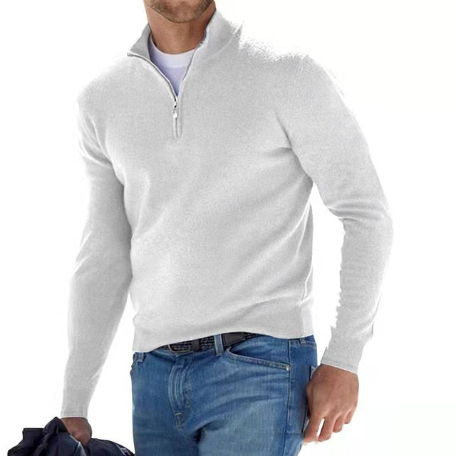 Men's V-Neck Sweater with Zipper Detailing