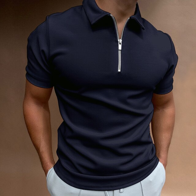 Casual Men's Zippered Polo Shirt