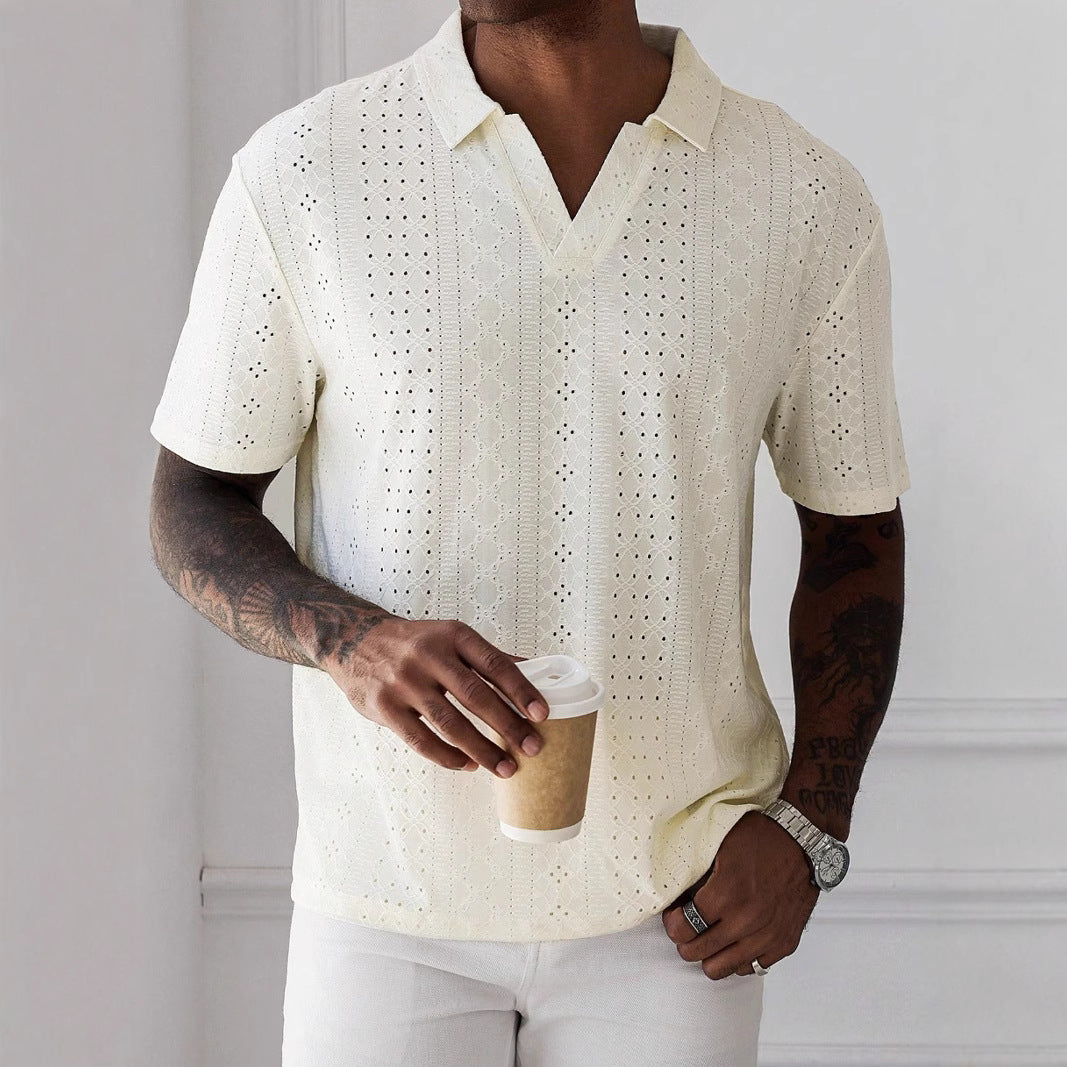 Men's Polo Featuring Intricate Knit Patterns