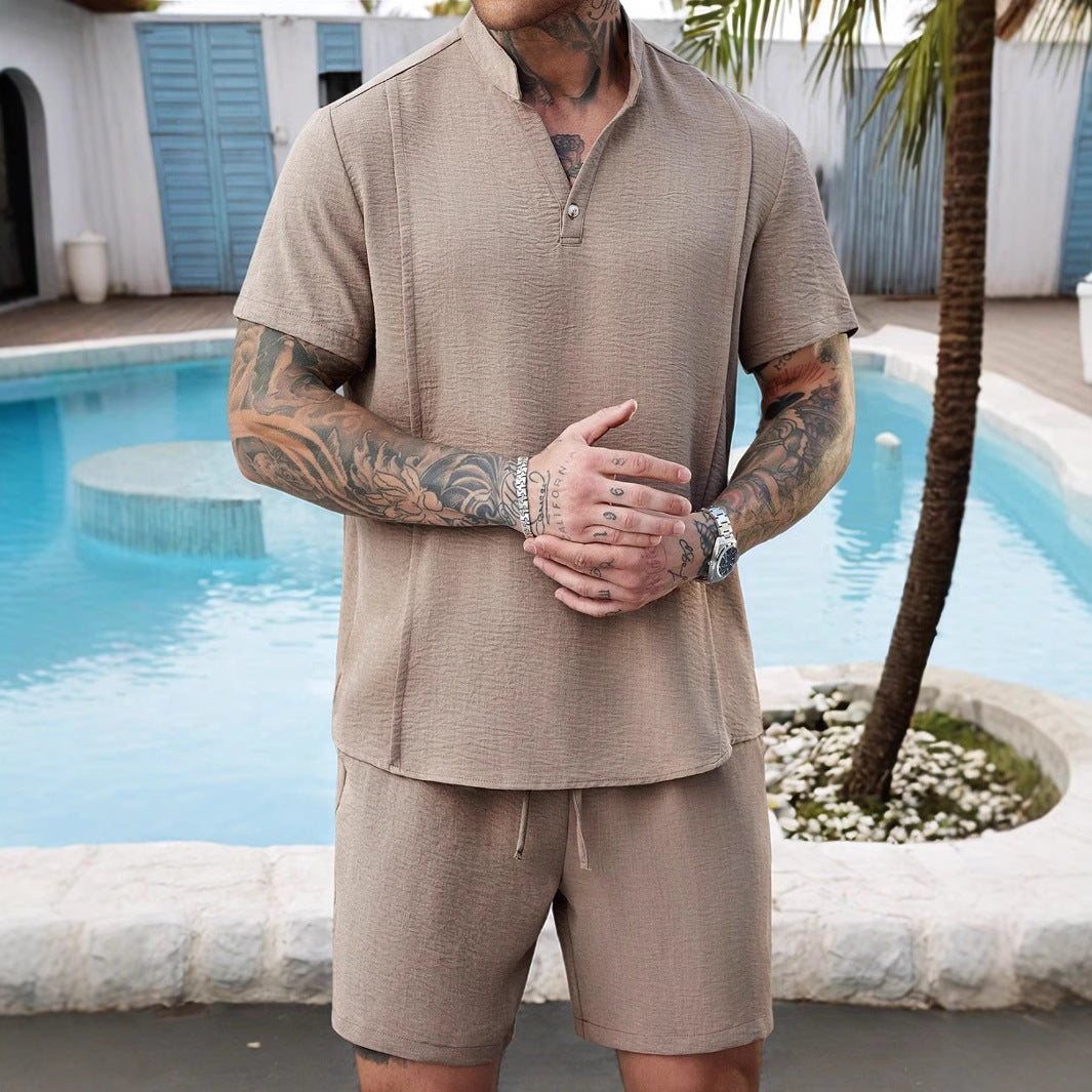 Casual Men's Henley and Shorts Set