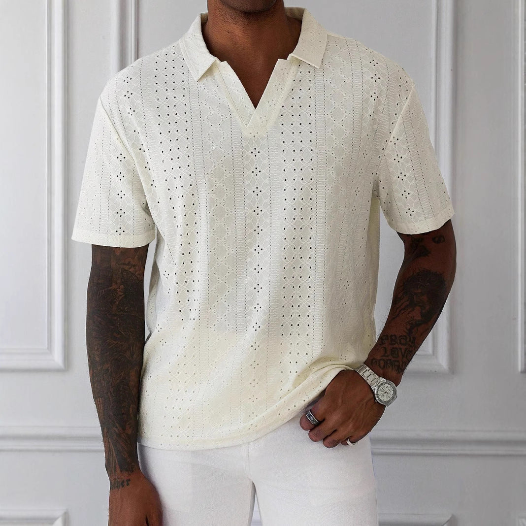 Men's Polo Featuring Intricate Knit Patterns