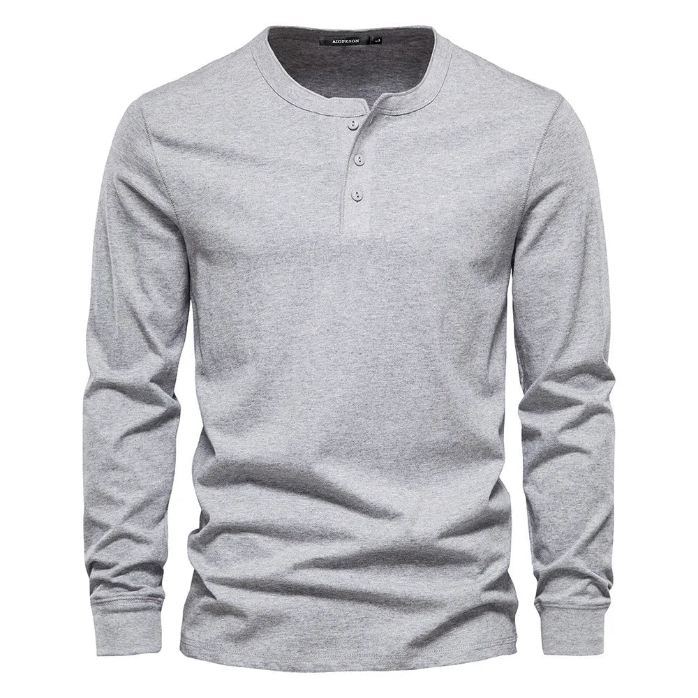 Classic Men's Cotton Long Sleeve Henley Shirt