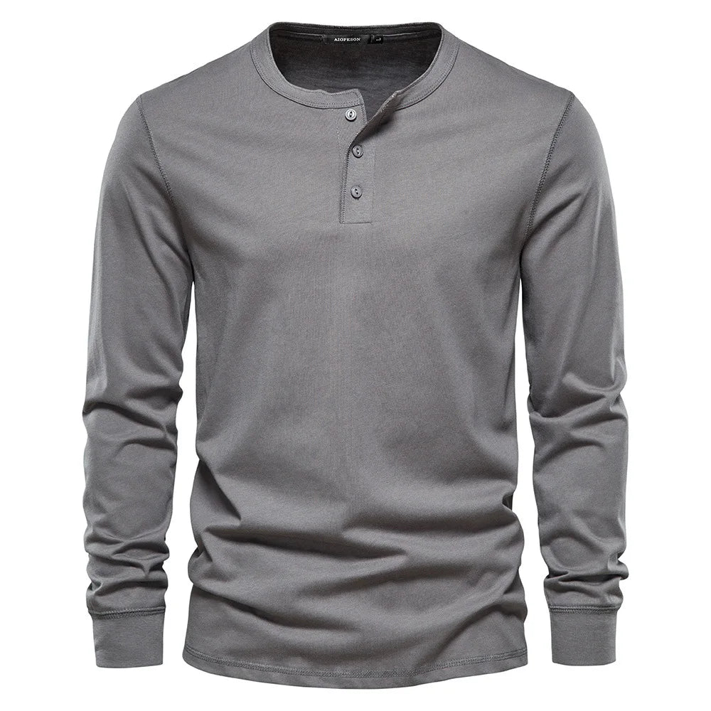 Classic Men's Cotton Long Sleeve Henley Shirt