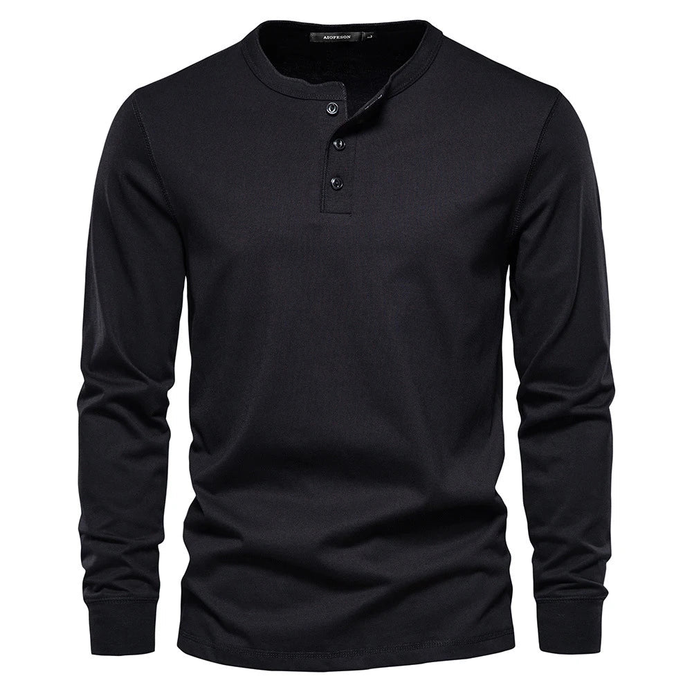 Classic Men's Cotton Long Sleeve Henley Shirt