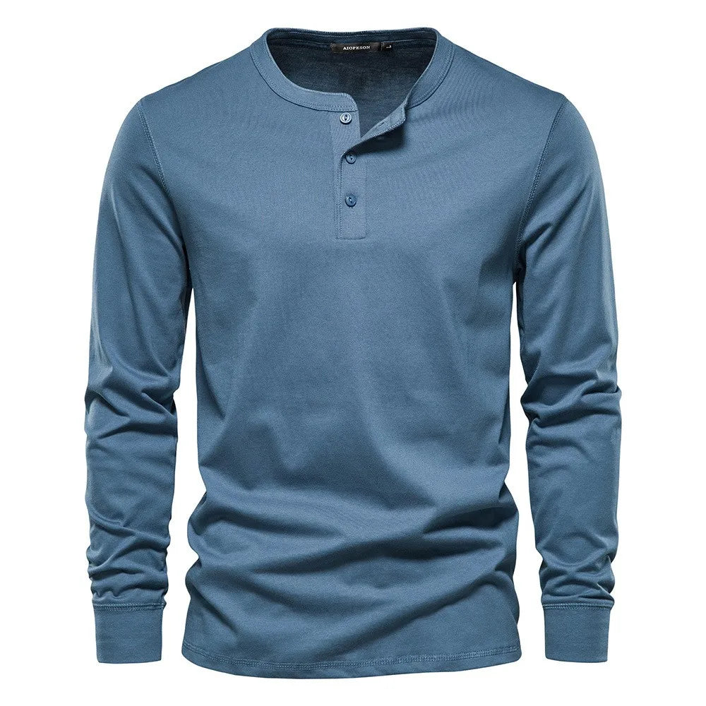 Classic Men's Cotton Long Sleeve Henley Shirt