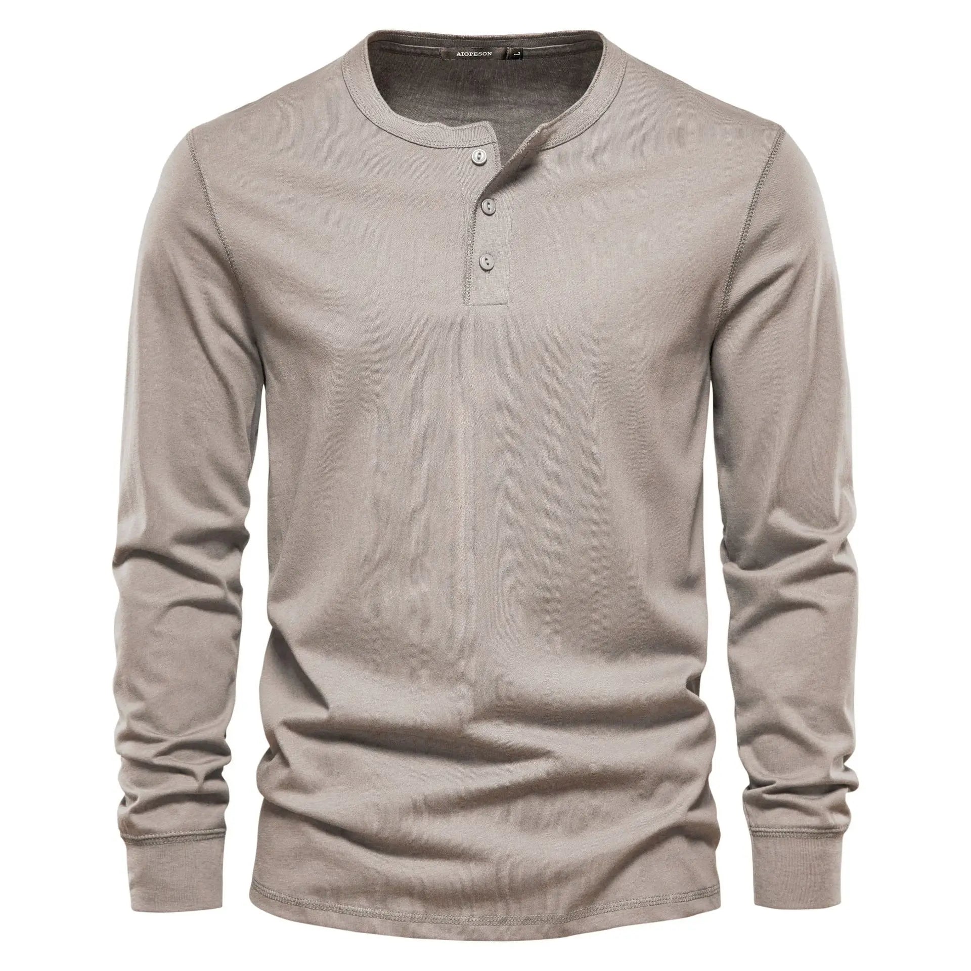 Classic Men's Cotton Long Sleeve Henley Shirt